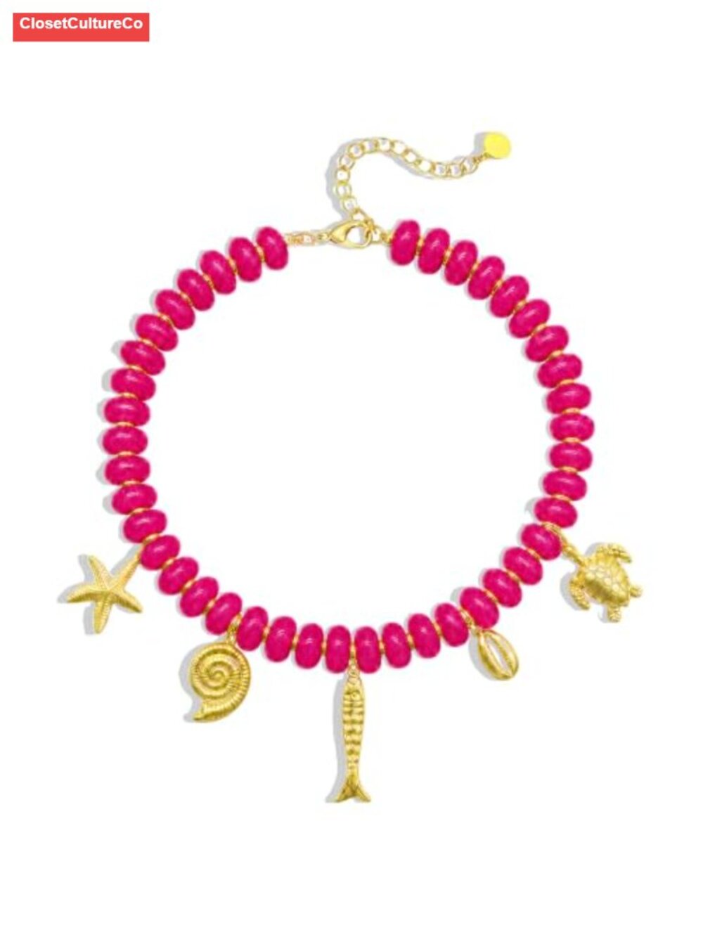 Beaded Charm Statement Necklace Resin Beads Gold-Tone Marine Charms